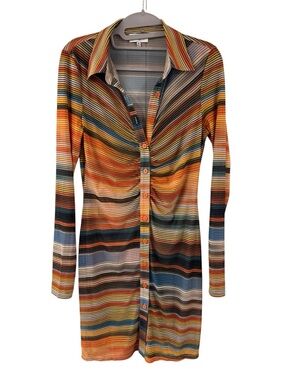 ACOA Vibrant Striped Midi Dress - Sheer Duster Cover-Up - Size M